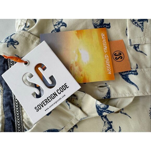 Sovereign Code boys size 7 oyster dinosaur family button up 100% cotton New shor - Picture 5 of 7